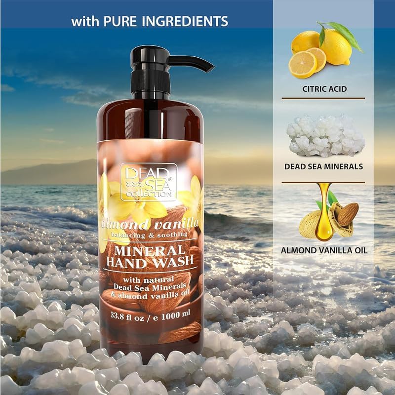 Dead Sea Collection Hand Soap Pump Almond Vanilla - Moisturizing Hand Wash Liquid with Dead Sea Minerals - Almond Vanilla Oils, Balancing & Soothing Pack of 2 (33.8 Fl Oz Each) - 67.6 Fl Oz Total - Image 2